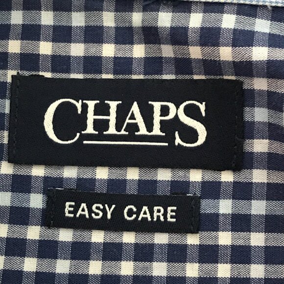 Chaps Easy Care Shirt Men XL Blue Plaid Button Down Pocket Crest Short Sleeve - Picture 3 of 14